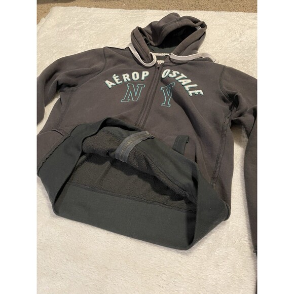 Aeropostale Y2K Womens Hoodie Sweatshirt Grunge Full Zip NY Fleece Gray XL - Picture 10 of 12